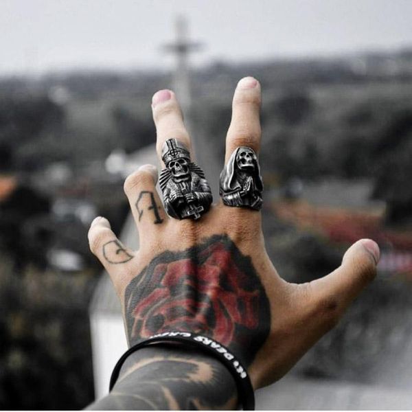 

beier punk rock skull ring witth the cross 316l stainless steel man's biker punk personality jewelry drop shipping gift br8-581, Golden;silver