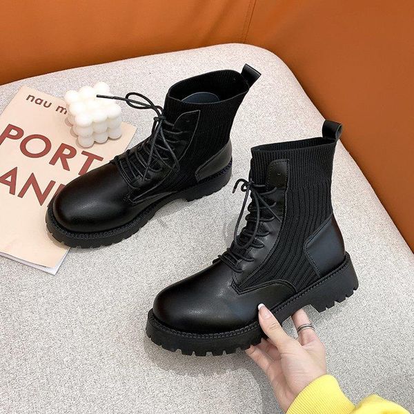 

shoes women's mid calf boots round toe booties woman 2020 low heel boots-women luxury designer winter footwear rubber, Black