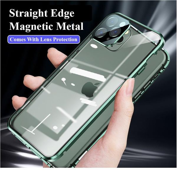 

360 magnetic adsorption metal case for iphone 12 mini 12 11 pro xr x xs max double sided glass cover cam jllckk