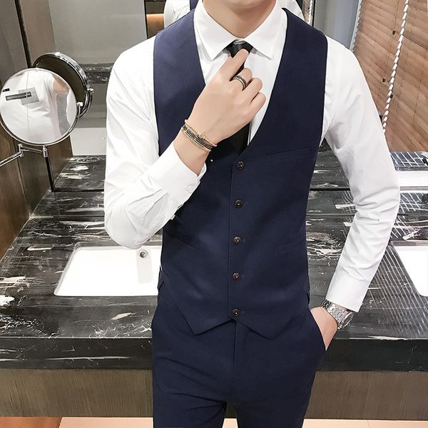 

korean fashion slim men's british suit vest casual man ma jiazhi, Black;white