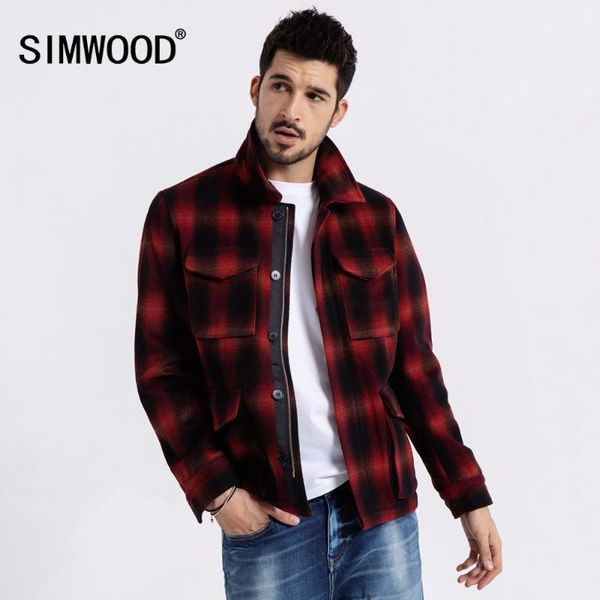 

men's jackets simwood 2021 spring woolen plaid jacket men fashion contrast color letter coats outwear brand clothing 1900411, Black;brown