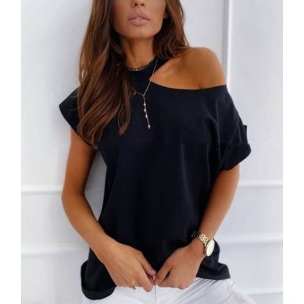 

t242 summer solid hanging neck fashion casual short sleeve t242 summer solid t-shirt hanging neck fashion casual short sleeve t-shirt ksylq, White