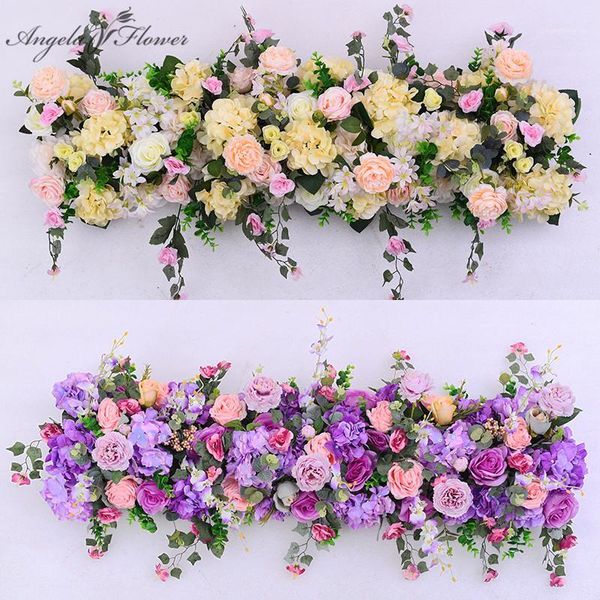 

1m wedding backdrop decor artificial flower arrangement festival party supplies silk flower row with foam base road lead flowers1