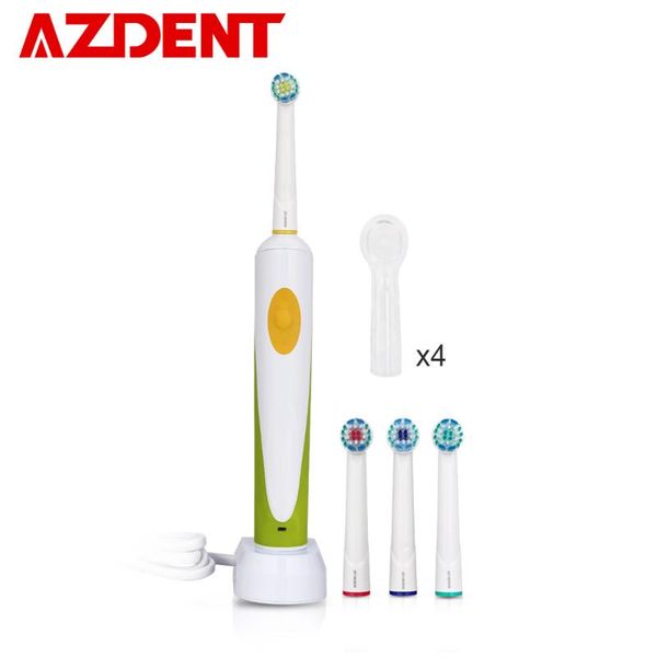 

azdent professional electric toothbrush rechargeable charge with 4 rotary replacement head teeth tooth brush oral deep cleaning