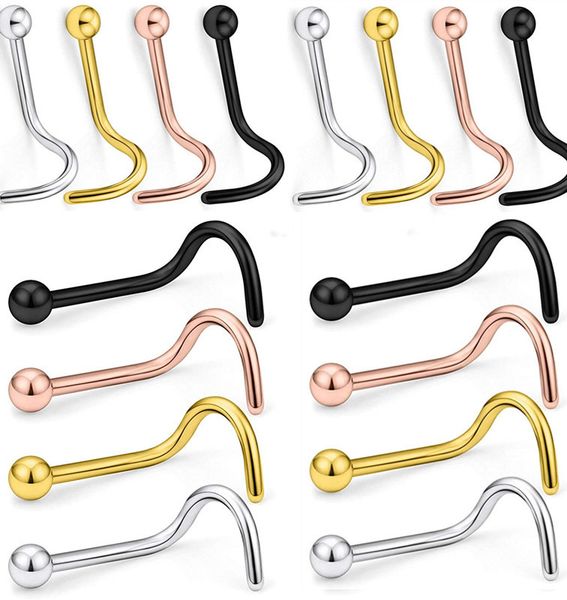 

kaiyu jewelry european and american simple stainless steel 5-shaped nose ring nose nail factory direct sales titanium steel nose ring j, Golden