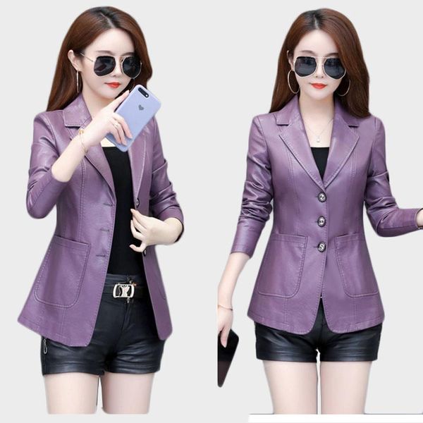 

trending products 2020 women leather coat elegant women blazer short jacket korean style autumn leather jacktes 951, Black