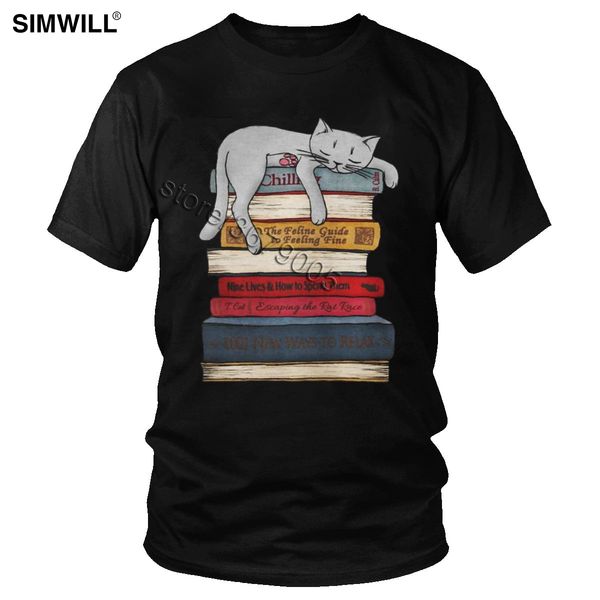 

funny cat sleeping on the books tee novelty short sleeve round neck 80s book reading lover gift sport hooded sweatshirt hoodie men t shirt