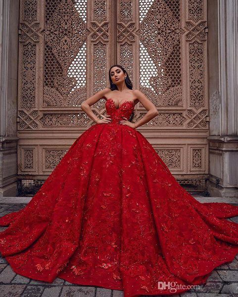 

red puffy ball gown quinceanera dresses sweetheart 3d flower lace appliques wedding dress illusion tulle bridal gowns, White