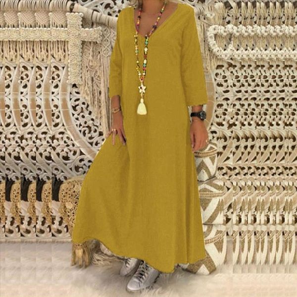 

plus size women dress 5xl leisure dress women ladies fashion v-neck long sleeve loose leisure long dress, Black;gray