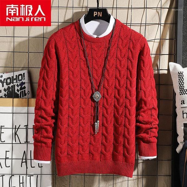 

nanjiren men clothing men pullovers warm flat knitted o-neck casual solid color long sleeves cotton thick sweater1, White;black
