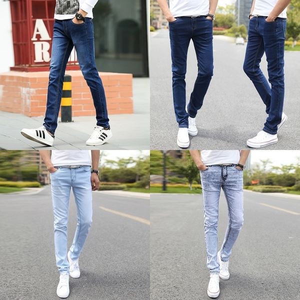 

3rpje slim-fit stretch jeans men's casual autumn pants boys' tight casual tight skinny for teenagers men's korean-style pants, Blue