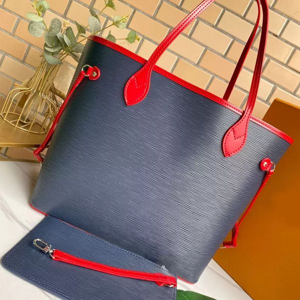 

women handbags wallet tote bag wave pattern genuine leather shoulder bags fashion letter large capacity handbag purse lady shopper totes 589, Black;red