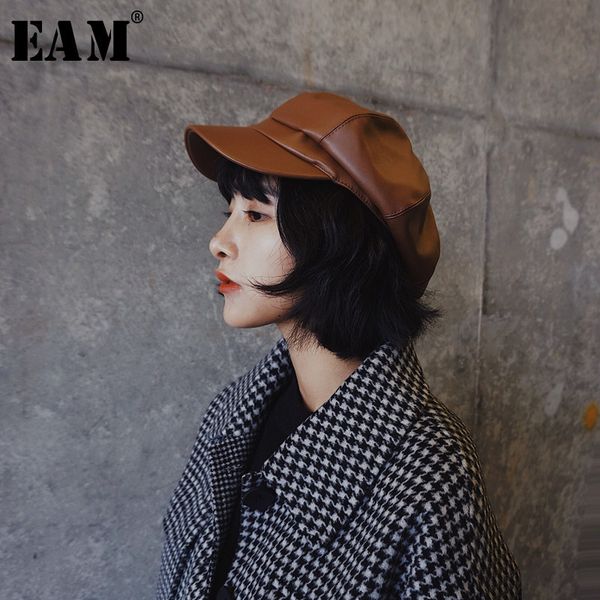 

eam] spring summer woman temperament stylish solid five colors fashion leisure flat leather beret hat all-match le333 201026, Blue;gray