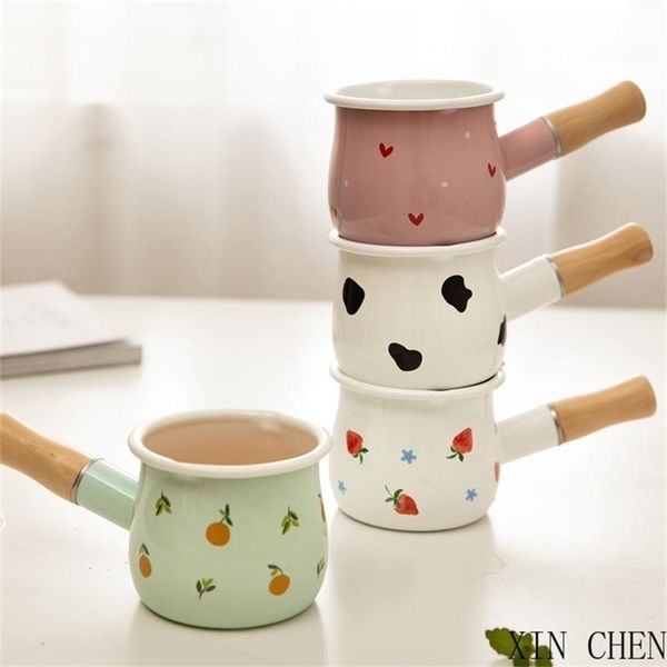 Mini pentola smaltata in ceramica con manico in legno Fornello a gas Piano cottura a induzione Colazione per bambini Pentola per caffè al latte Pentole 201223