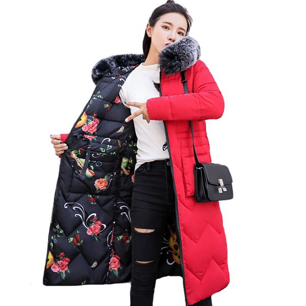 

2021 newdesign women winter jacket double two sides with fur collar hooded ladies coat long mujer 6ppu, Black