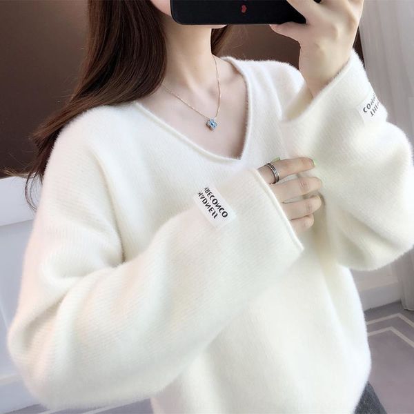 

new autumn and pulloversweater pullover winter 2020 korean loose women's v-neck pullover korean lazy style versatile sweater jmbdy jmbd, White;black