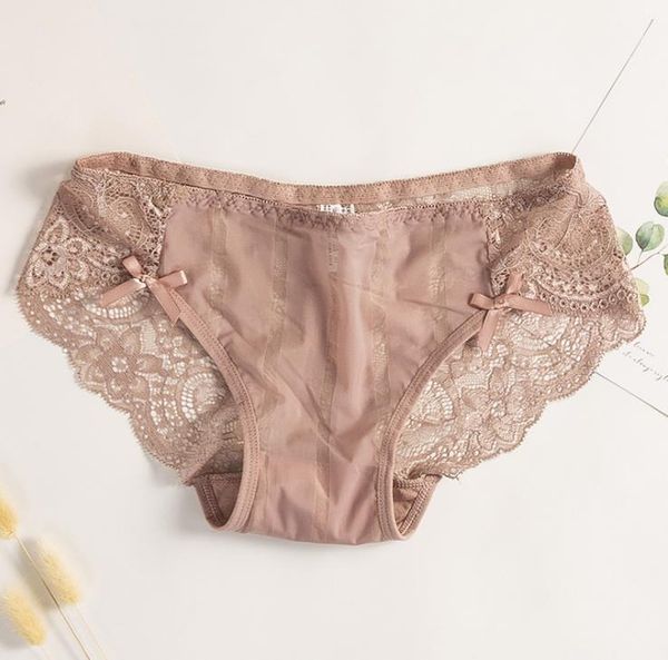 

ladies panties fashion casual underwear breathable comforable womens panties bow striped lace briefs low waist bandge, Black;pink