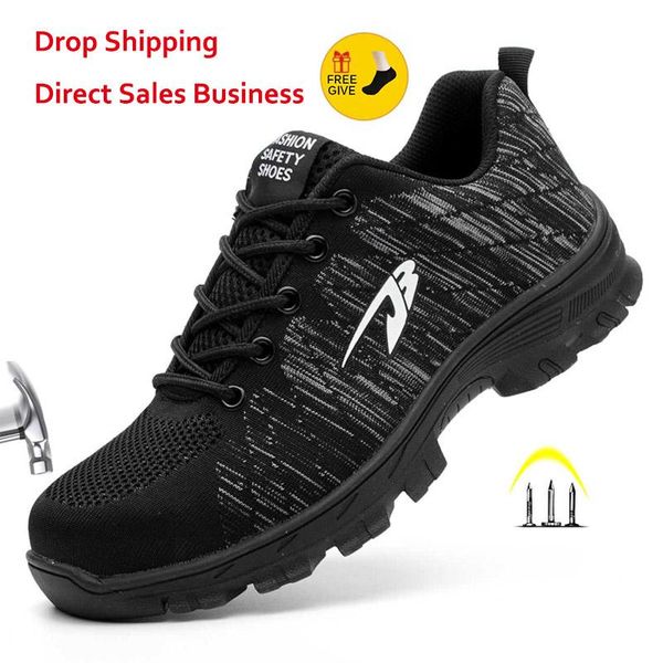 

xpuhgm dropshipping puncture-proof safety shoes indestructible non-slip steel toe work shoes outdoor breathable men women, Black