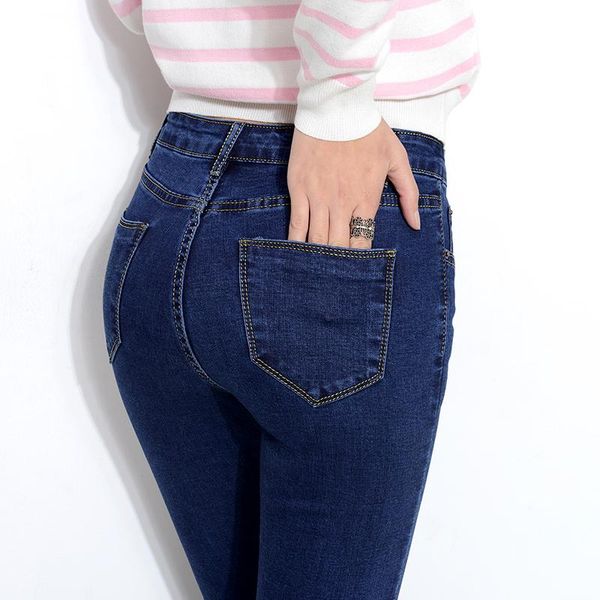 

women high waist cropped skinny jeans & full length pencil jeans basic skinny, Blue