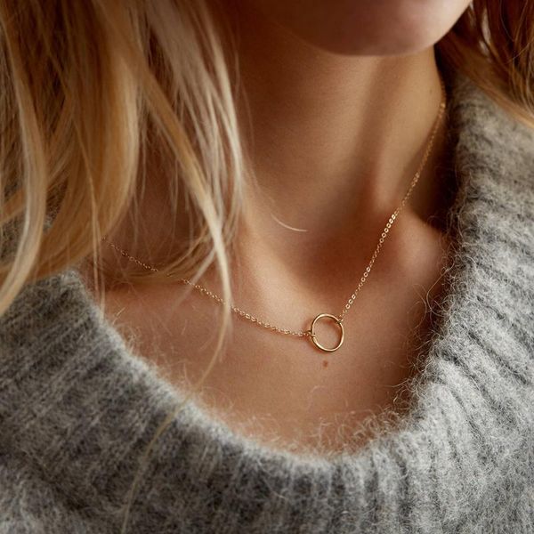 

fashion necklace jewelry geometric round circle pendant personality stainless for women necklace clavicle chain, Silver