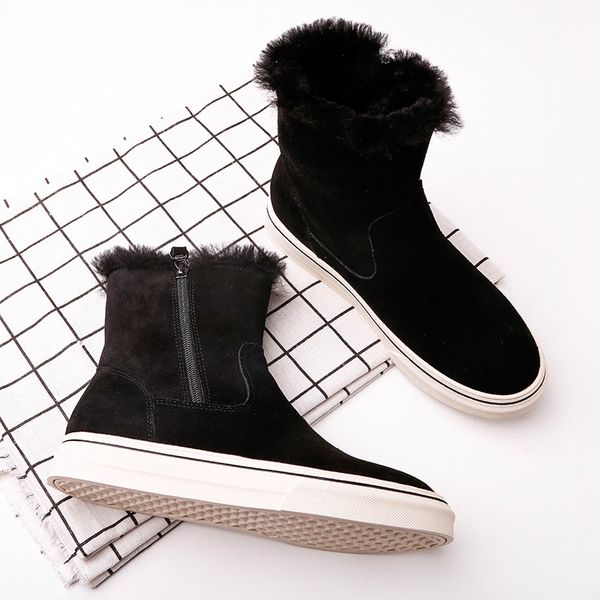 

boots simple elegant warm wear-resistant non-slip winter snow women flat-bottomed suede leather thick women's shoes, Black