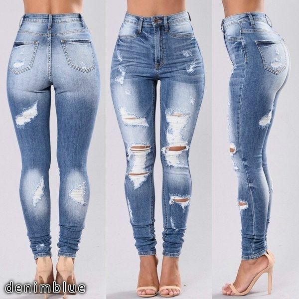 

1370 * perforated jeans leggings for women, Blue