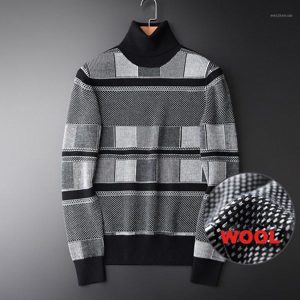 

men turtleneck sweater luxury wool blending striped mens sweaters plus size 4xl hight quality slim fit sweater man winter1, White;black