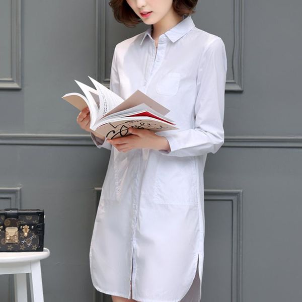 

2021 autumn new arrival women double pocktes solid vintage blouse elegance long white shirt office lady korean chic t09607z