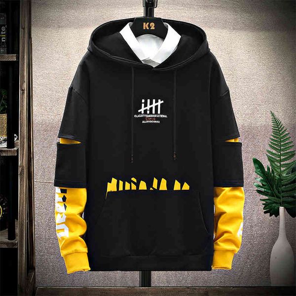 

plus size patchwork contrasted color hoodies men casual hooded sweatshirt hip hop streetwear fashion hoodie cotton va6e, Black