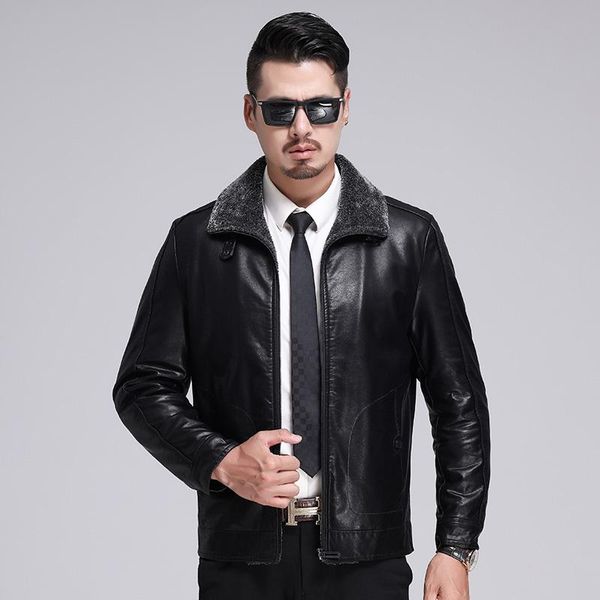 

2020 masculina jacket men's casual autumn winter long sleeve solid turn-down collar lamb fur coat bomber men jacket cashmere, Black