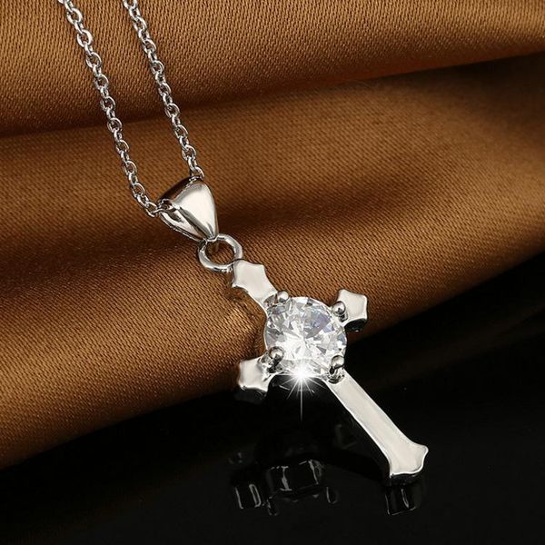 

luxury designers cross collarbone chain diamond pendant necklace, Silver