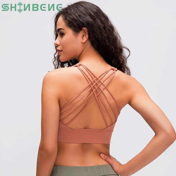 

shinbene shockproof cross straps running gym sport bras women widen hem push up workout fitness yoga crop brassiere1, White;black