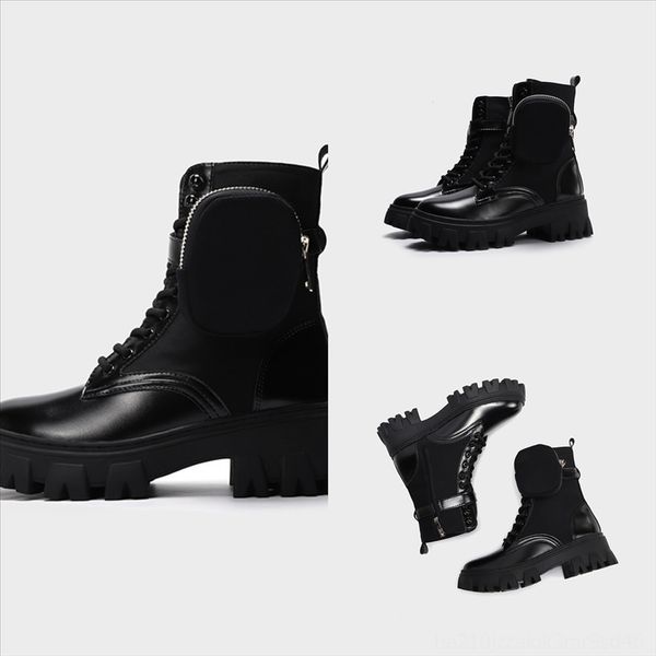 

qbler autumn winter motorcycle new style lacing ankle women boots chain thick walletwoman skorean boot sponge cake thick, Black