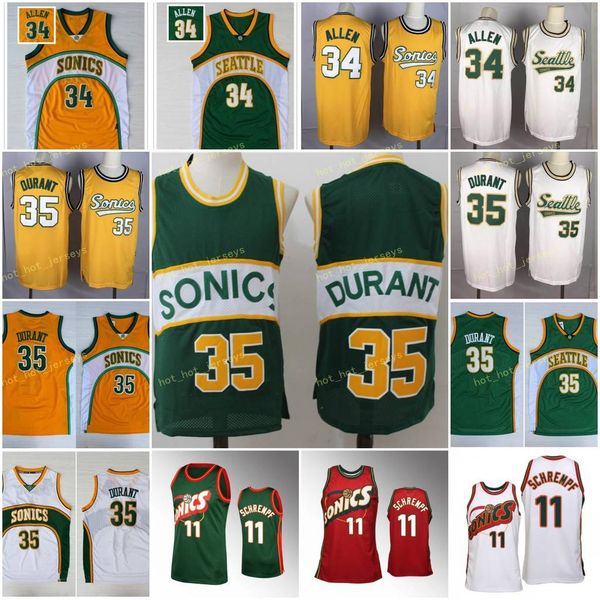 

vintage men jerseys kevin 35 durant detlef 11 schrempf jersey sport fans color yellow green white seattie ray 34 allen stitched, Black