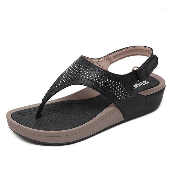 

dress shoes adibosy women's sandals bohemian flat summer beach flip flops women comfortable ankle buckle platform casual ladies sandals, Black