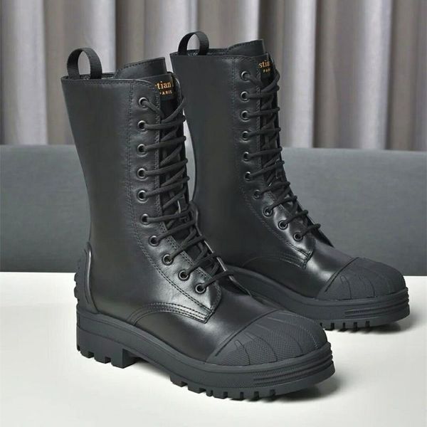 

women boots martin boots women thick bottom british style big head motorcycle medium short, Black