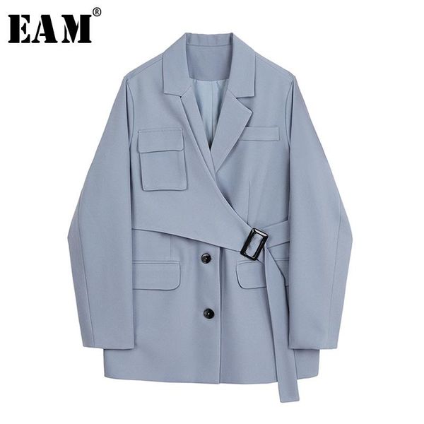 

eam] women blue irregular split jointblazer new lapel long sleeve loose fit jacket fashion tide spring autumn 2020 1y836, White;black