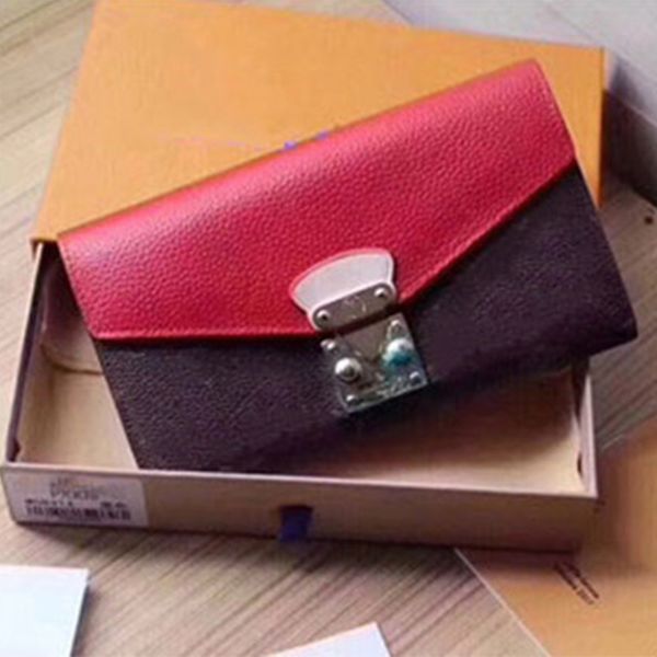 

l lettle printing woman wallet have box serial number purse card holder clurch bag for women, Red;black