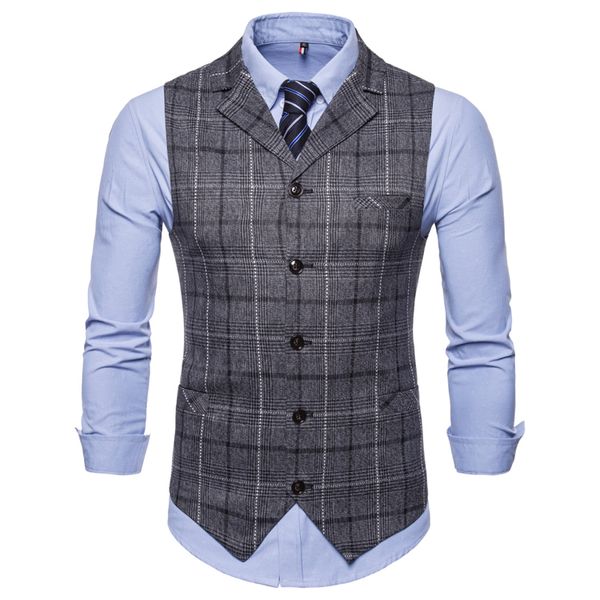 

2021 new men's jacket sleeveless fashion plaid suit british blazer vest chaleco man u0f4, Black;white