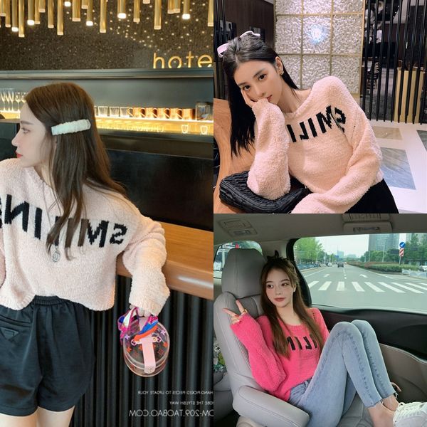 

той же осенью лин шаньшань короткий пуловер небольшой свежий свитер женский чистый красный сладкий пуловер письмо свободный свитер rgj5n, White;black