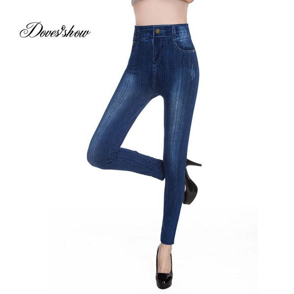 

fashion slim women leggings faux denim jeans leggings pocket printing summer leggings casual pencil pants women clothing lj201006, Black