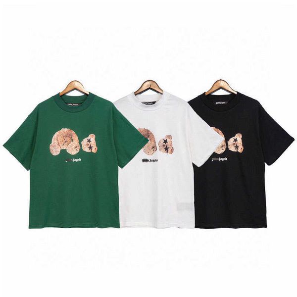 

correct small high collar palm off shoulder short sleeve t-shirt os loose version pa angel casual broken bear print t, White;black