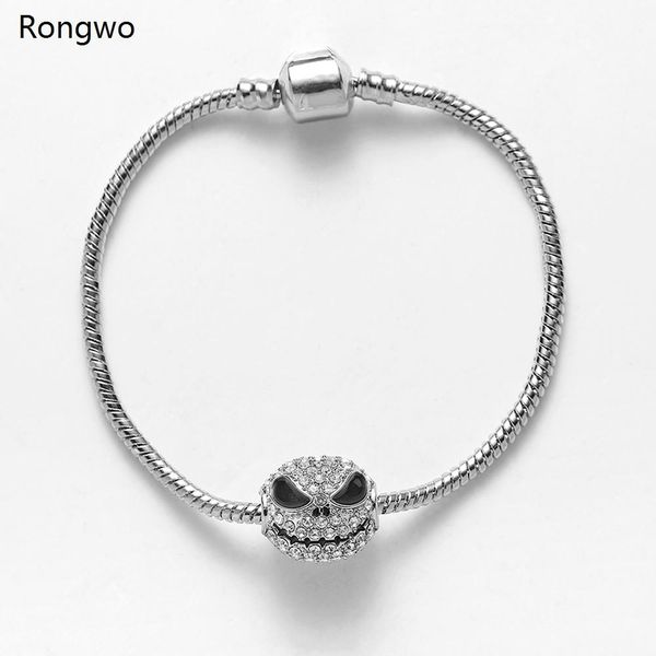 

quality jack skull beads charm for halloween with cubic zircon silver plated bracelets bangle gothic jewelry for woman set gift wmtegx, Bronze;silver