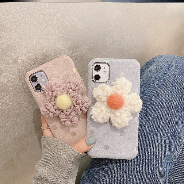 

winter case for iphone12 protective velvet flower back cover