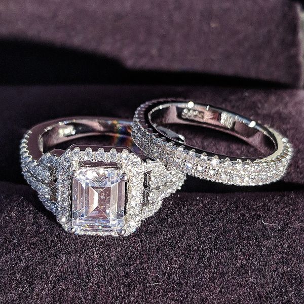 solido 925 Sterling Silver zircone Wedding Ring Set per le donne da sposa uomini regalo dito Africa zambia botswana gioielli di moda R4835S J0112