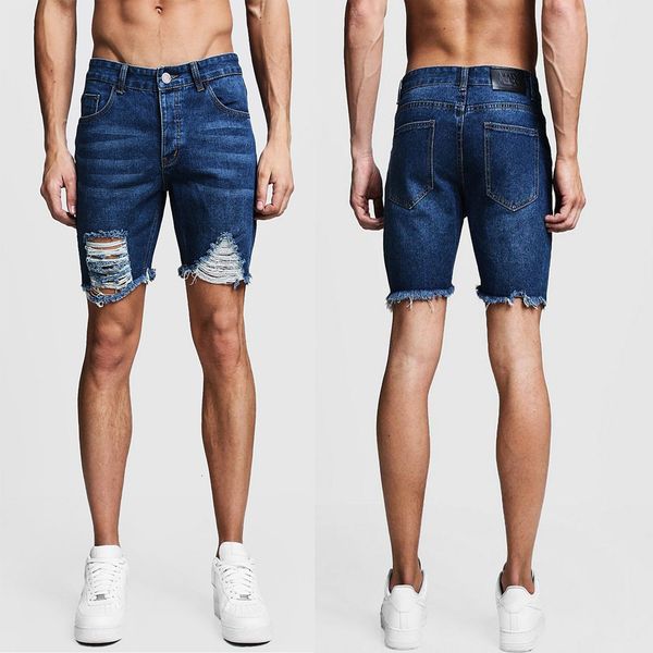 

summer shorts jeans new men's slim straight capris, Blue