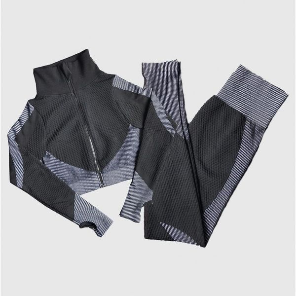 

женщины бесшовные наборы йоги 2 шт. / 3шт. женская застежка на молнии с длинным рукавом + спортивный бюстгальтер + леггинсы спортивные костю