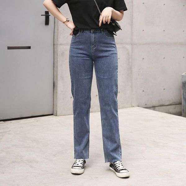 

2021 large size high waist jeans women's loose and thin autumn spring new retro harem wide leg pants straight 6xl, Blue