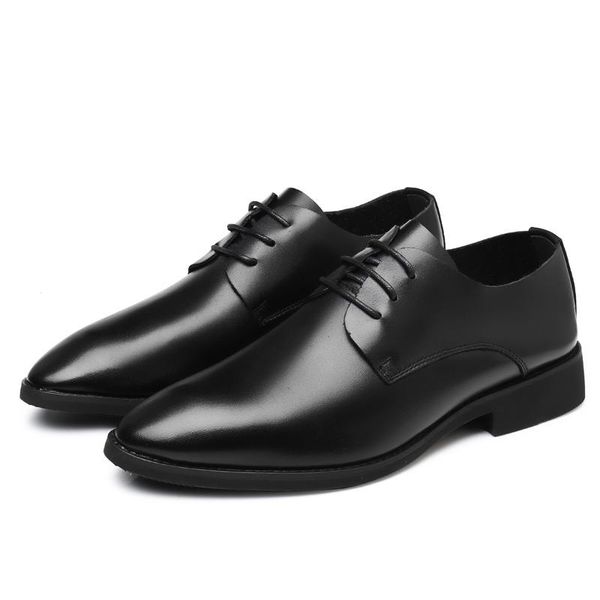 

men's business dress shoes leather lace pointed shoes office / wedding / banquet men's youth wear derby, Black