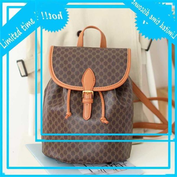 

western fashion printed korean leisure large capacity backpack women's drawstring flap portable bucket bag